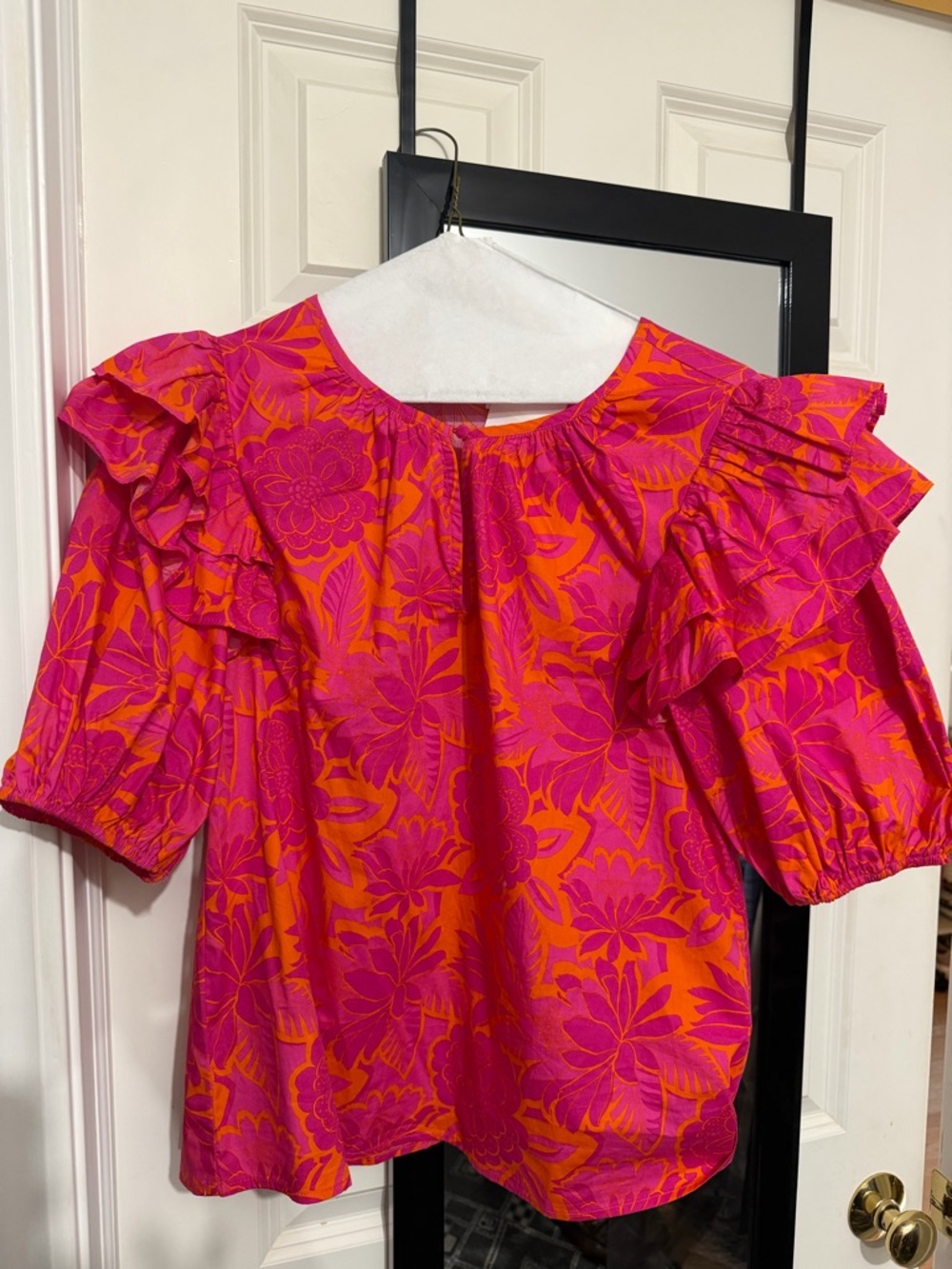 Sugarlips Hot Pink & Orange Floral Ruffle Blouse - Women’s